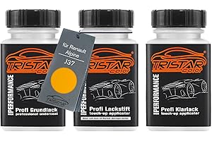 TRISTARcolor Peinture voiture Kit crayon de retouche peinture pour Renault/Alpine J37 Jaune Sirius Nacre/Sirius Gelb Metallic Peinture de fond de base vernis clair 50 ml chacun