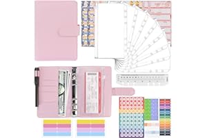 Mlife Kit per planner di budget A6, 6 fori, fogli sfusi, taccuino con 8 tasche per rilegatura, 12 fogli di budget, raccoglitore ad anelli, adesivi ed etichette abbinate (rosa)