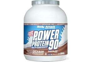 ‎BODY ATTACK Body Attack POWER PROTEIN 90 - Chocolate - 2kg Dose - Mehrkomponenten Protein Pulver, Made in Germany - Mit BCAA, Vitaminen & L-Carnitin - Protein Shake extra cremiger Geschmack, gute Löslichkeit
