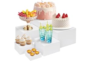 Umelee Alzate per Buffet 6 Pezzi, Alzate per Espositori in Acrilico con Fondo Cavo, Espositori per Cibo Dessert Gioielli Statuette, per Tavoli da Festa, Esposizione di Decorazioni (Bianco)