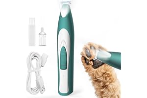 oneisall Tondeuse à pattes pour chien avec lumière LED - Silencieuse - Pattes de chien - Rechargeable - Pour yeux, oreilles, visage - Blanc (Vert)