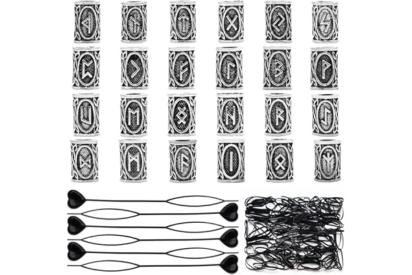 Set med 24 Viking Rune skäggpärlor med 6 Quick Beader hårnålar och 200 nordiska elastischer Nordiska hårrörspärlor Skäggsmycken för män för armband, halsband