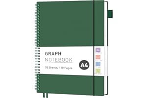 ‎RETTACY RETTACY Notizbuch A4 Kariert, Collegeblock mit 55 Blatt / 110 Seiten, PVC Softcover Spiralbuch mit 100 g/m² Papier, Geeignet für Lernen, College, Konferenzen, Tagebuchführen, 21.5 x 27.9c - Dunkelgrün