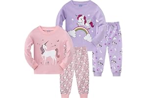 SMAZERO Little Girls Unicorn Pyjamas Sets Cotton Long Sleeved Christmas Pjs for Kids Pajamas 3-8 Years Sleepwear - 4-Piece