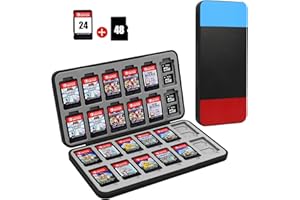 Skycase Game Card Aufbewahrungsbox für Switch Game Card,Spiele Aufbewahrung mit 24 Spielkartenfächer,Tragbare Schutzhülle für Switch OLED Game Card,Hardcase Hülle,Silikonfutter,Schwarz+Blau+Rot