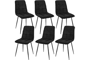 JIJIAN Set di 6 Sedie da Pranzo, Sedie Imbottite con Tessuto di Lino e Gambe in Metallo Nero, Design a Scacchi, per Sala da Pranzo, Soggiorno, Camera da Letto, Cucina, Soggiorno, Reception, Nero