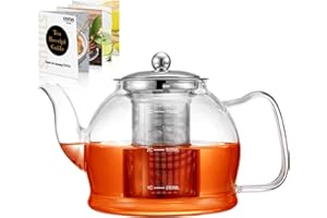 STNTUS INNOVATIONS 0.8 L Teapot, Teapot with Strainer Insert, STNTUS Teapot Glass, Teapot with Strainer, Glass Teapot with Tea Strainer, Tea Pot, Tea Maker, Glass Jug, Heat Resistant, Teapots, Borosilicate Glass Jug