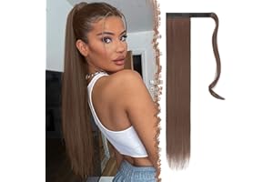 ‎FESHFEN FESHFEN Lang Glattes Pferdeschwanz Haarteil Synthetik Haarverlängerung Zopf Haar Extension für Damen Mädchen, Helles Goldbraun 70 cm