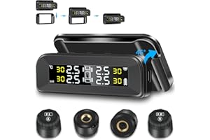 Vtopek Tyre Pressure Monitoring System TPMS Solar Wireless Car Tyre Pressure Monitor System with Removable Bracket with 4 External Sensors Real-time Temperature Pressure 1.5-6bar Tire Tpms for Car SUV