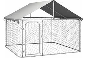 Deufre Perrera de Exterior con Toldo Jaula para Perros Mascotas de Metal Galvanizado con Cerradura para Jardín Patio 200 x 200 x 150 cm Plata