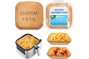 QOUBNIC 120 Piezas Papel Freidora Aire 23-27cm, Papel para Freidora de Aire Impermeable a Prueba de Aceite 7-12L Air Fryer Papel Horno Accesorios Freidore de Airi para Cosori Philips Ninja Cecotec XXL