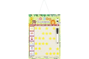 Navaris Tabellone delle Ricompense Bambini - 1x Tabella Magnetica 42x Stelline 20x Calamite attività 1x Pennarello - Calendario Premiabimbi Italiano