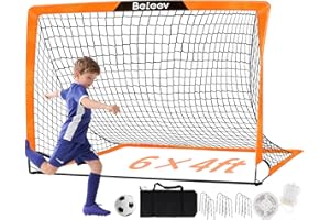 BELEEV 4x3/6x4 ft Kids Football Goal for Garden, Portable Toddler Pop Up Goals with LED Lights, Carry Bag, FootballGoal Net for Kid Youth Indoor Outdoor Training Game Practice Sport