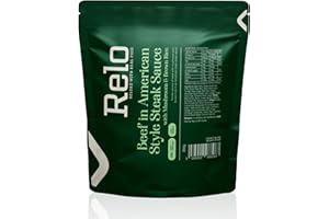 Relo Beef In American Style Steak Sauce | 350g Ready-to-Eat Survival Food Pouches | Camping Food Pouches with High-Protein High-Fibre, Low-Fat, Low-Sugar, Low-Cal, Low-Carb, Keto-Friendly (1 Pack)