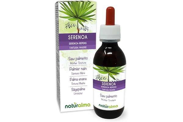 Palmier nain ou Palmier de Floride (Serenoa repens ou Sabal serrulata) fruits Teinture Mère sans alcool Naturalma - Extrait liquide gouttes 120 ml - Complément alimentaire - Végétalien ou végan