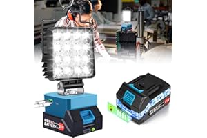 FOVENDI Lampe Sans Fil avec Batterie et Chargeur, 16 LED pour Batterie Makita 18/21 V, 48 W 4800LM Projecteur LED Portable, Batterie 2 Niveaux D'intensité, Lampe de Chantier, Projecteur à Batterie