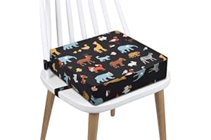 AQASH Booster Seat Dining Chair Toddler, Washable Table Boster Seat for Toddler 4 Belt Attach to Chair, Portable Travel Baby Child Kids Booster Cushion Black Animal