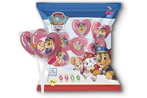 dekora | Piruletas corazón Patrulla Canina sin gluten – Bolsa 7 unidades – Golosinas cumpleaños infantiles – Sin Lactosa, Vegetarianas – Bolsas de Chuches para Fiestas y Piñatas