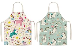 Bustlwor 2 Piezas Delantal Unicornios, Delantal Infantil para Niños, Delantal Unicornios Rosa, Delantal de Banda, para Cocina, Pintura Artesanal, Limpieza del Hogar