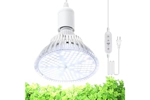 MILYN Lampada a LED per piante con timer e sistema di sospensione, timer 9 H/12 H/15 H, 150 LED, colore bianco, con cavo di alimentazione da 16,4 m, per serre, giardini, piante da interno, idroponica