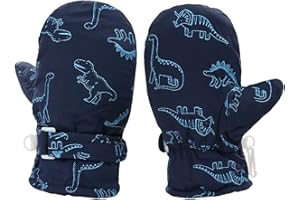 INELIHOO Kids Winter Ski Mitten Gloves Toddler Cartoon Dinosaur Snow Mittens with Fleece Lining Children Anti-Lost Thicken Warm Gloves Waterproof Full Finger Gloves Fluffy Fishing Mittens for Baby 2-8 Years