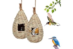 BSSOWE Vogelnest Gras, 2 Stück Gras Bird Nest, Vogelhäus, Handgewebte Vogelhäuser, Vogelhäus zum Aufhängen für Wellensittich Meise, Kanarienvogel, Amsel, Hummingbird, Rotkehlchen (Farbe der Stämme, A)