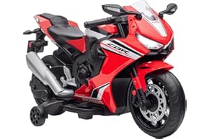 HOMCOM Moto Eléctrica con Licencia Honda para Niños de 3-5 Años Moto a Batería 6V con Faro Bocina Música y Ruedas Auxiliares Extraíbles Carga 30 kg 90x44x52 cm Rojo