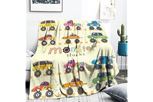 FEYG Monster Trucks Blanket for Baby Boys, Yellow Car Throw Blanket for Toddler Boys, 102 x 127 cm Monster Trucks Throw Blanket, Soft Fleece Car Blanket for Boys Kids Newborn Baby Shower Birthday Gift