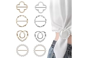 AABDTYYD 8PCS Scarf Ring Clip,Pearl Scarf Ring Buckle Clips,Circle T-shirt Ties Rings,Fashion Metal Circle Clip for Women Clothing,Clothes Decorative Accessories