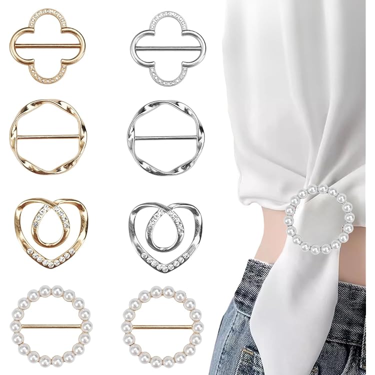 Clips Pour T-shirt 8 Pièces - Formes étoiles, Cœurs, Fleurs - Or Et Argent - Pour Foulard, Ceinture, Vêtement