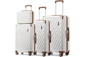 Sea choice Luggage Sets 3 Piece Hard Shell PC+ABS Durable Suitcases with Cosmetic Case Trolley Travel Suitcase with Silent 8 Spinner Wheels TSA Lock YKK Zipper, White 4 Piece(13in/20in/24in/28in)