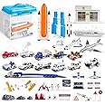 deAO 44 Pieces Astronaut Space Shuttle Rocket Pretend Play Set with Aerospace Control Centre and Accessories Included - Educational Toys for Kids