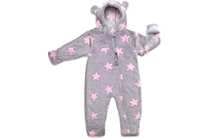 Hoppediz Baby Overall aus Fleece, extra lange Beine - perfekt für die Babytrage, Umschlagbündchen an Händen und Füßen - grau-rosé 68-74