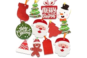DERAYEE Étiquettes de Cadeaux Noël 100 Pcs avec Bande d'Organza 110Pcs,Étiquettes Suspendues pour Noël,Carte Suspendue de Noël Colorée