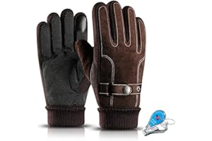 KXF Thermal Gloves, Mens Leather Winter Waterproof Gloves Thick Warm Fleece Lined Windproof Cold Proof Touchscreen Glove for Cycling Driving Running Camping Hiking