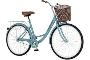 MagikBike Bicicletta da città modello Olanda, unisex, misura 26 pollici, con cestino e portapacchi, stile vintage retrò colore azzurro