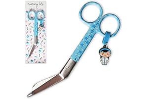 NURSING LIFE Forbici per infermieri - forbici con punta arrotondata - in acciaio inossidabile - design - portachiavi distintivo (AZZURRO)