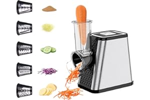 QAWNER 5 en 1 Râpe a Légumes Électrique, Coupe-légumes électrique 800W, Hachoir Électrique & Trancheuse de Légumes & Râpe à Fromage, pour Fromage, Carottes, Pommes de Terre, Concombres (B)