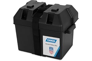 Camco Heavy Duty Battery Box with Straps and Hardware - Group 24 |Safely Stores RV, Automotive, and Marine Batteries |Durable Anti-Corrosion Material | Measures 7-1/4" x 10-3/4" x 8" | (55363)