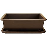 Bonsaischale aus Kunststoff mit dunkelbraunen Untersetzer Länge: 22cm - Breite: 15,5cm - Höhe: 7,5cm eckige Form