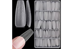 XIAOHEBAN 300 Pezzi Unghie Finte Ballerina - 15 Misure Tip In Gel Per Unghie con Linee Ausiliarie, Soft Gel Tips Unghie Finte, Tip Unghie Ricostruzione per Saloni di Manicure & Home Nail Art