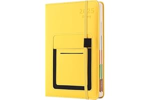 GOLDAYPLN Agenda académique 2025 - Format A5 - De janvier 2025 à décembre 2025 - Avec onglet mensuel coloré - Poche avant/intérieure - Fermeture élastique - Jaune