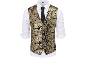 Allthemen Gilet Homme Classique Paisley Floral Jacquard Gilet Mariage Luxe Soirée Slim Fit Gilet de Costume pour Homme