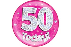 OAKTREE UK 633230 6" Jumbo Badge 50 Today Pink Holographic Dot