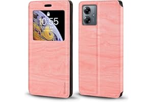SHANTIME Funda de Cuero PU con Ventana Visible y Cierre Magnético Invisible Compatible con Motorola Moto G14, Cubierta Inteligente de Protección (Rosa)