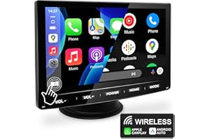 URVOLAX Wireless Carplay Android Auto,7calowy Ekran Dotykowy HD IPS Przenośne Carplay z łączem Airplay Mirror,Universal Car Play Obsługa Radia/Bluetooth/Wifi/AUX/Nadajnik FM/Nawigacja GPS