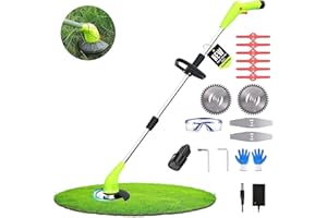 HooSeen Metal Blade Cordless Strimmer Weed Wacker, Grass Trimmers Battery Powered Strimmer no Wire For Lawns Edger and Farmland, Electric Garden Strimmer Grass Cutter Battery Brush Cutter