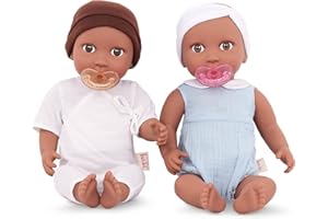 LULLABABY Babi by Battat - Muñecos recién Nacidos de 36 cm de Cuerpo Blando - Gemelos niña y niño - Tonos de Piel Profundos-Medios con Ojos Marrones - para niños de 2 años o más