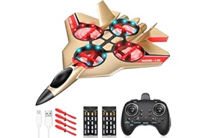 JONRRYIN RC Flugzeug für Kinder, 2,4 GHz Ferngesteuertes Flugzeugmodell mit LED, RC Flugzeug mit 4 Achsen Gyro Stabilisator für Kinder und Anfänger (Gold)