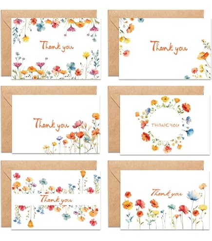 PUERHUACI Cartolina Buste,Biglietto Auguri,Thank You Card,24 Pezzi Biglietti di Ringraziamento,Auguri Biglietto D'auguri Con Buste per Feste a Tema,Ringraziamento,Matrimonio Laurea